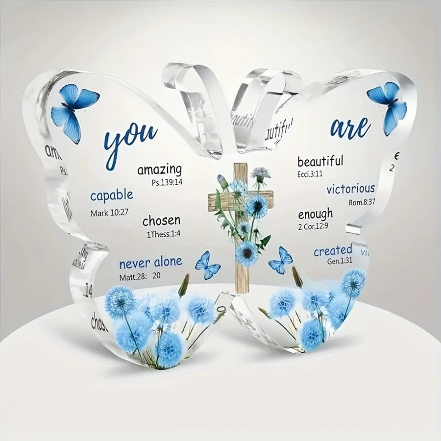 1pc, Acrylic Butterfly Prayer Decorations with Bible Verses - Christian Gifts for Women, Religious Keepsake for Mothers