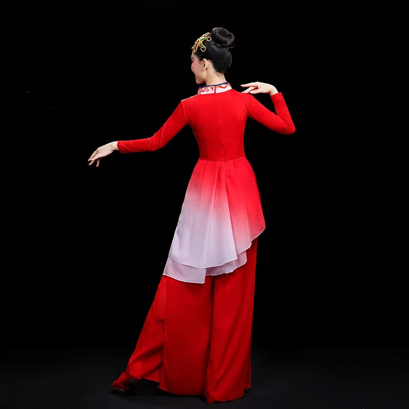 Classical Dance Costumes Traditional Chinese Stage Performance Fan Folk Dancing Clothing Ethnic Vintage Yangko Dress Outfit