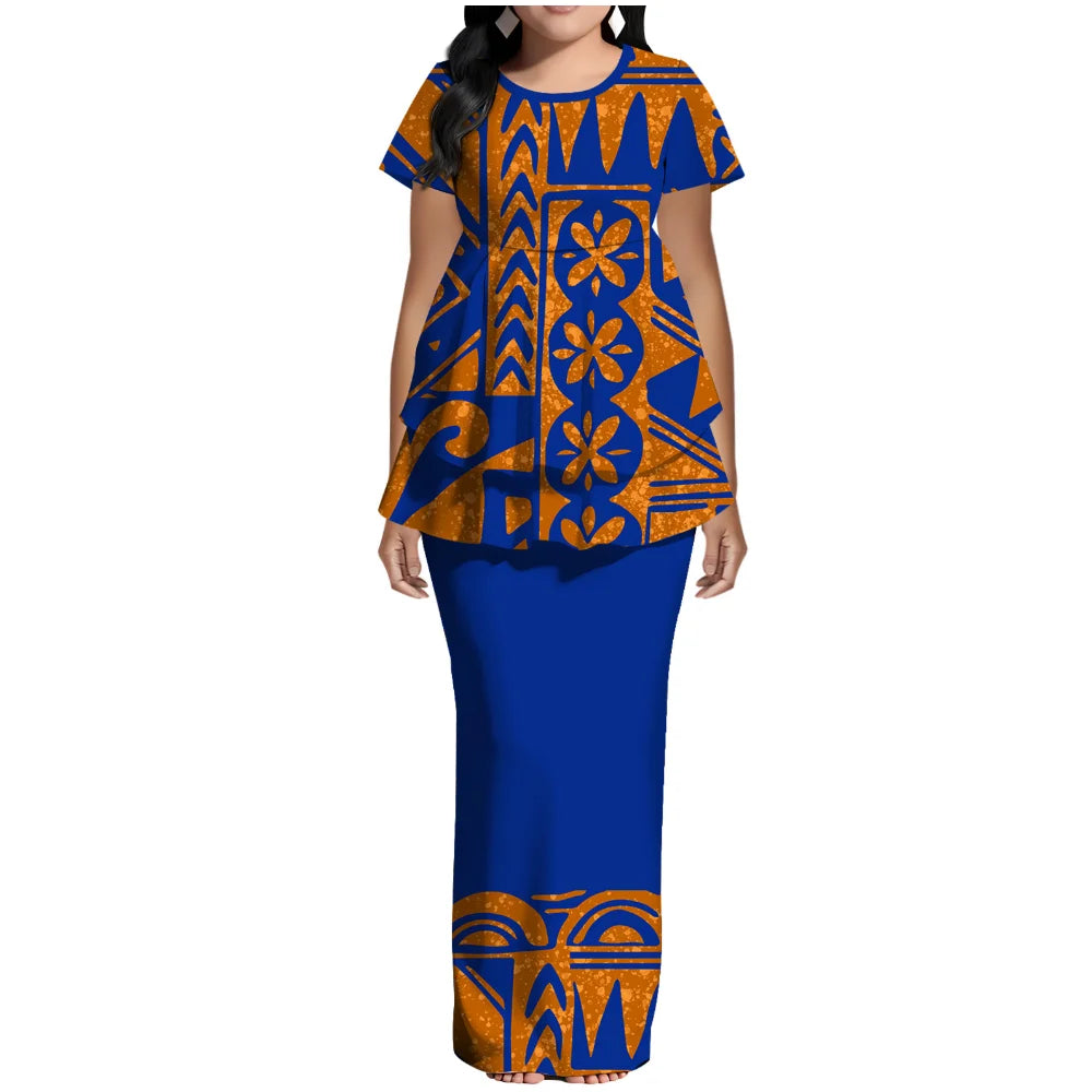 Samoan Polynesian Island Ethnic Costume Women'S Puletasi Dress, Festive Party Style Floor-Standing Evening Dress