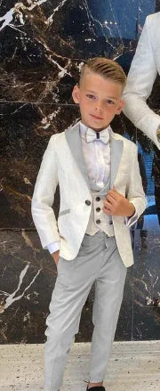 Father And Son Men Suits Groom Tuxedos 3 Pieces Cream White Floral Pattern Slim Fit Cocktail Party Business Suits Custom Made