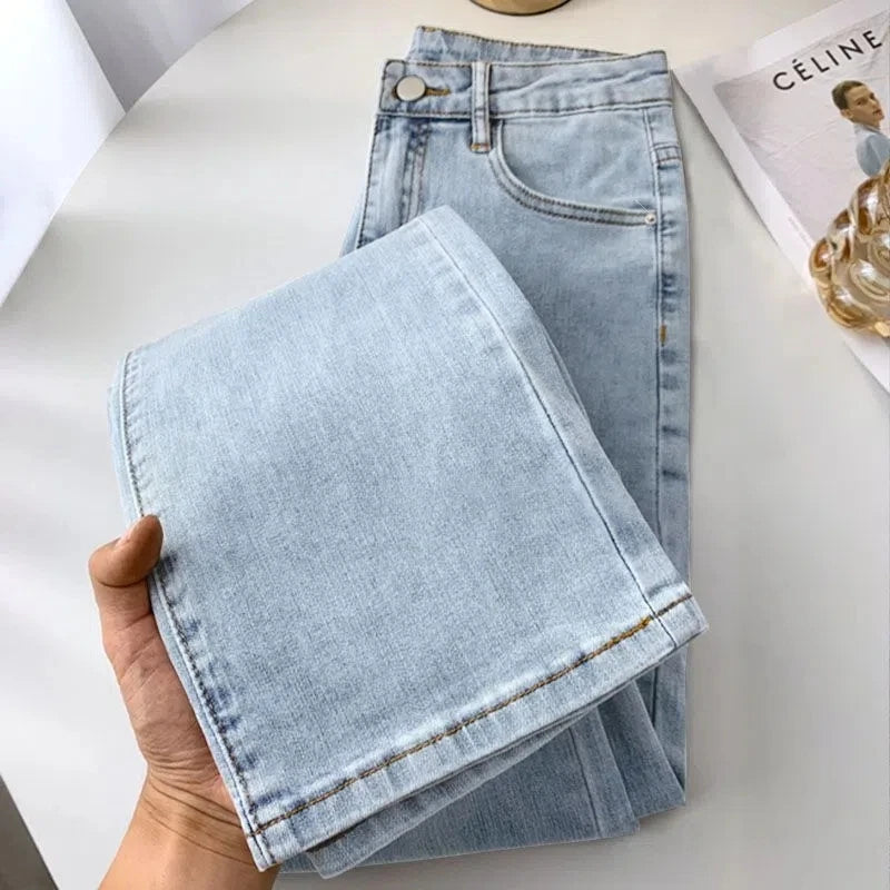 Women's High Waist Straight Jeans Spring Vintage Casual Ankle-length Denim Pants/Streetwear Stretch Vaqueros