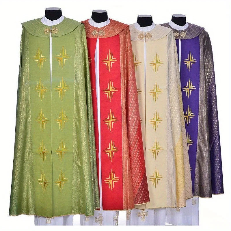 Fashion Print Cape Priest Religious Cape Men's Shawl Stage Performance Costume Accessories Set