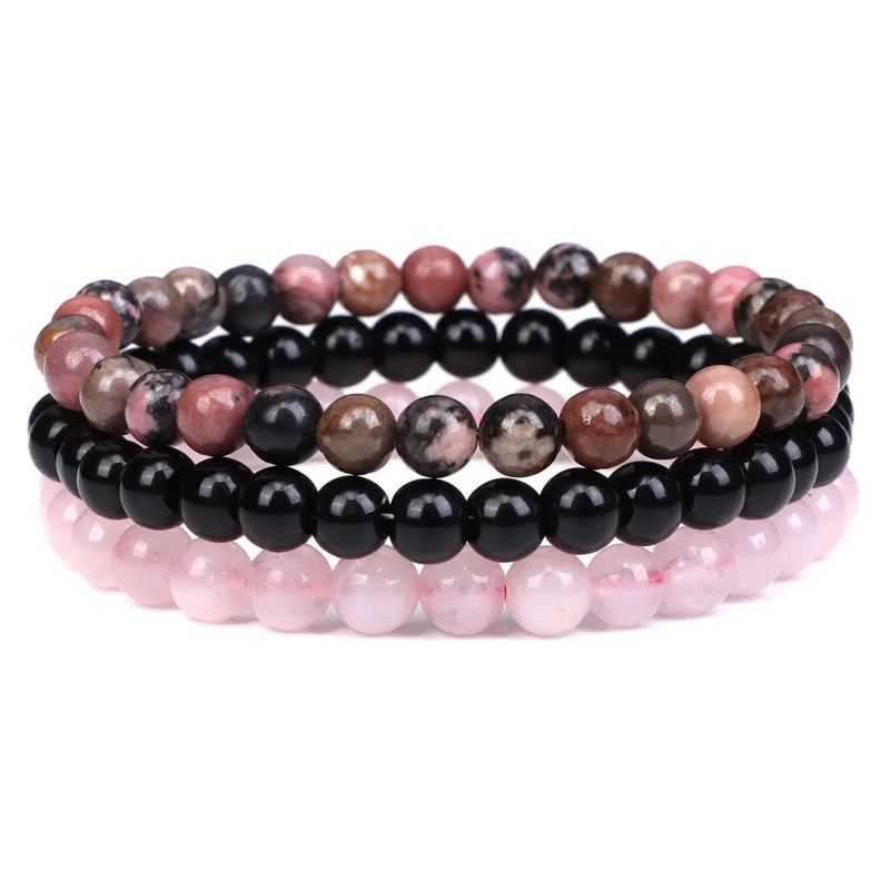 kirykle Natural Stone Bracelet Sets 3Pcs/set Obsidian Hematite Tiger Eye Beads Bracelets Men for Health Protection Soul Jewelry