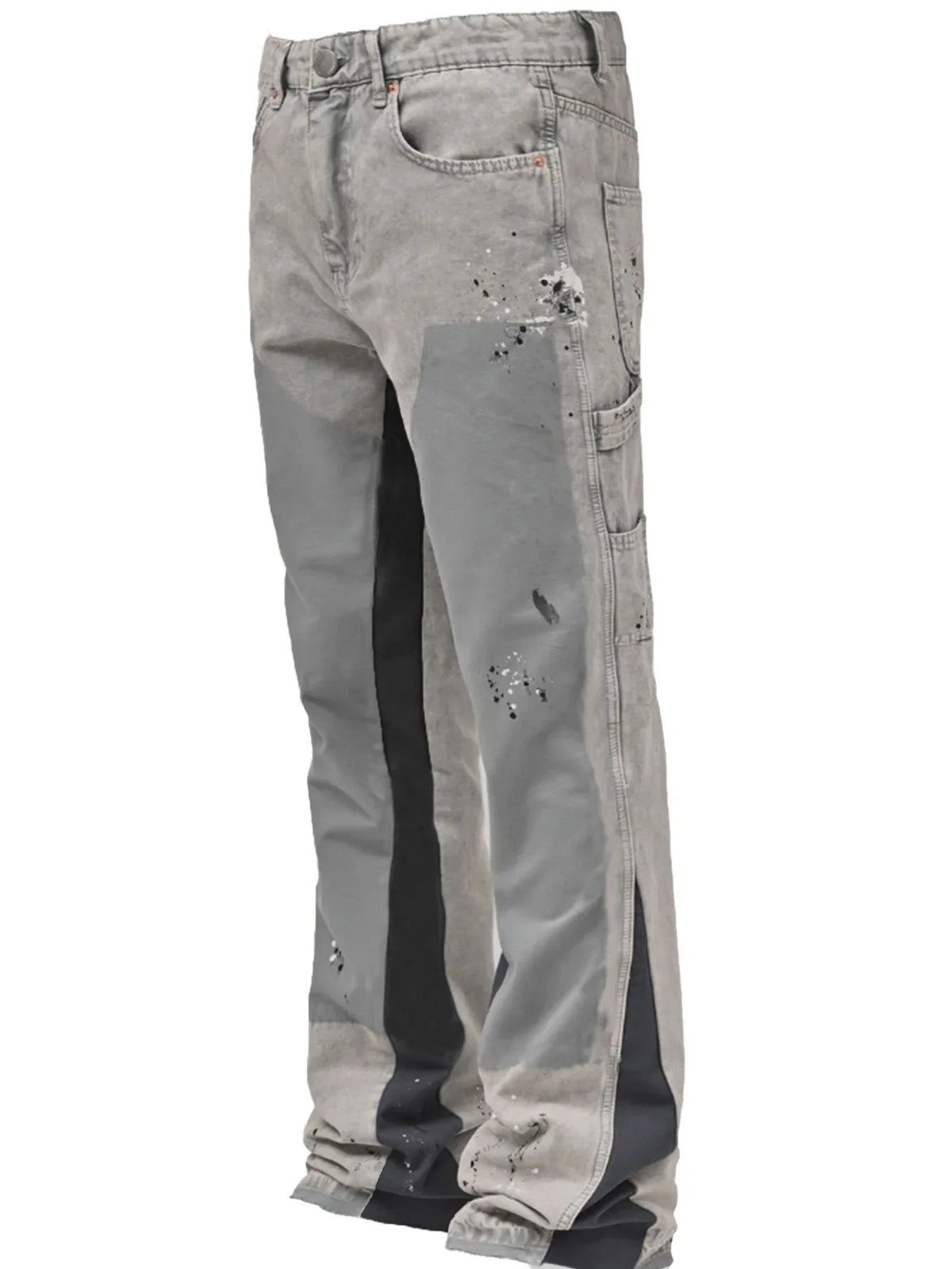 ALLUKASA 2025 Men's Fashion Jeans Work Pants European and American Fashion Workwear Elastic Patchwork Denim Layered Flared Pants