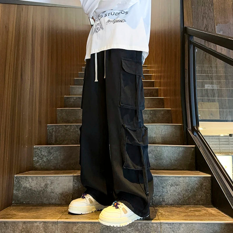 Men's Jeans Hip-hop Fashion Wide-leg Denim Pants Retro Baggy Trousers High Urban Multi-pocket Jeans Male Streetwear