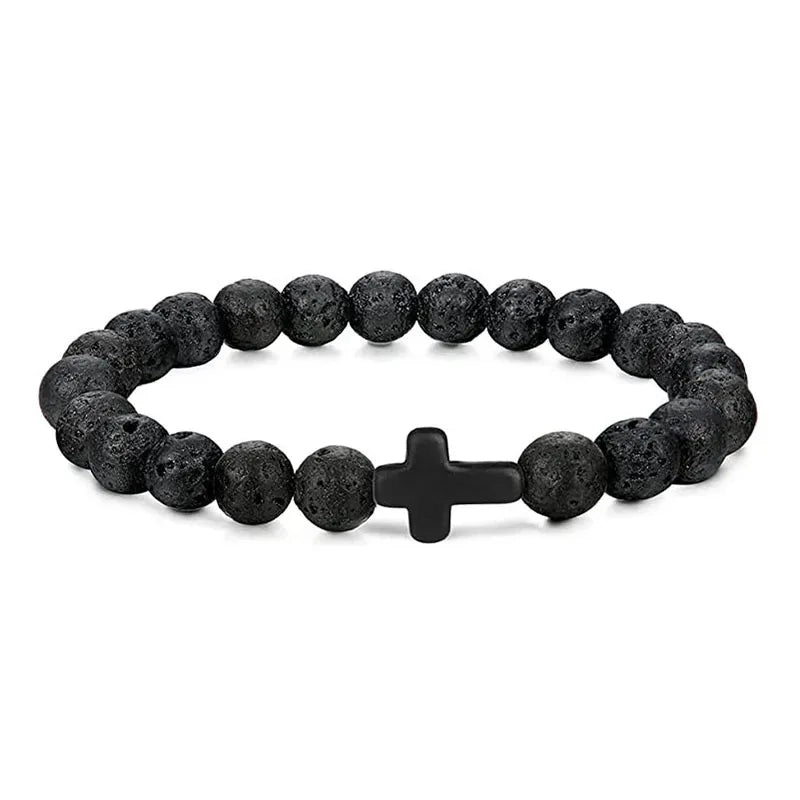 Prayer Men & Women Natural Stone Wood Beads Rosary Hematite Cross Onyx Meditation Bracelets. Spiritual Jewelry.