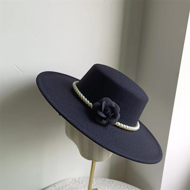 Cherub French Big Brim organza /Church Hat Women Elegant Flat-top Fedora Hat.
