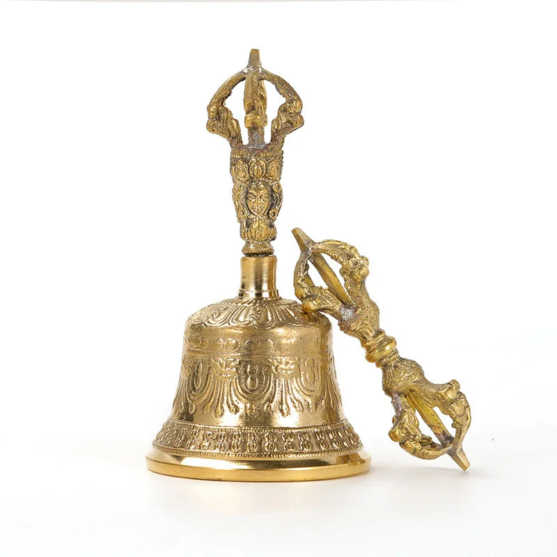 Nepal Bell Vajra Set Handmade Brass Five Spoke Buddhist Bell Decor Copper Ornament