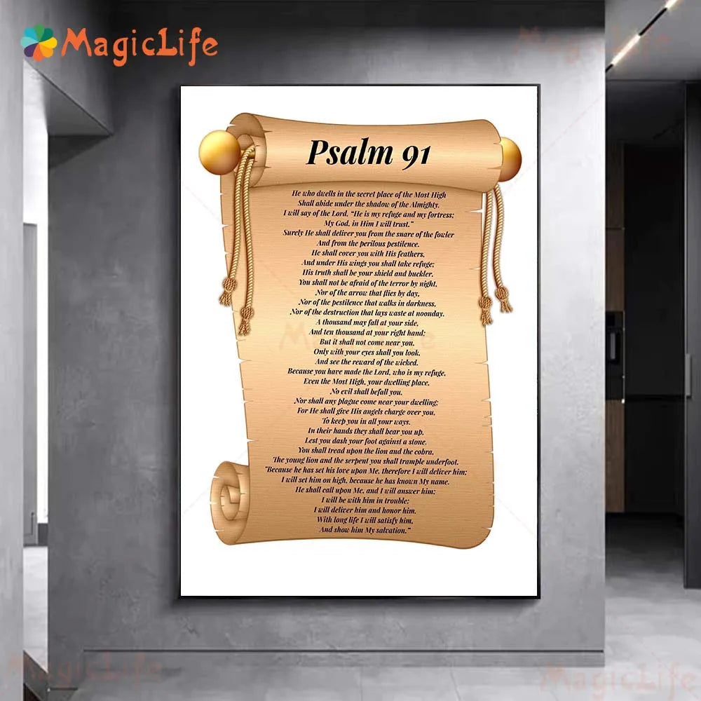 Psalm 91 Prayer Art Poster Print. "Psalm 91" Scripture Wall Art Canvas Painting Home Scripture Decorations Bible Wall Art Decals