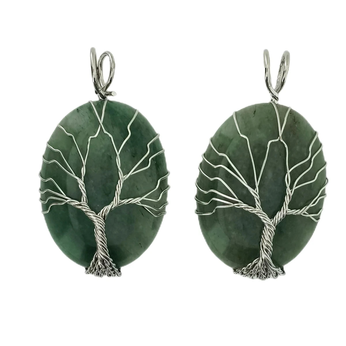 Cherub Silver Tree of life Wire Wrap Green Aventurine Pendant Necklace 18" Cord Spiritual