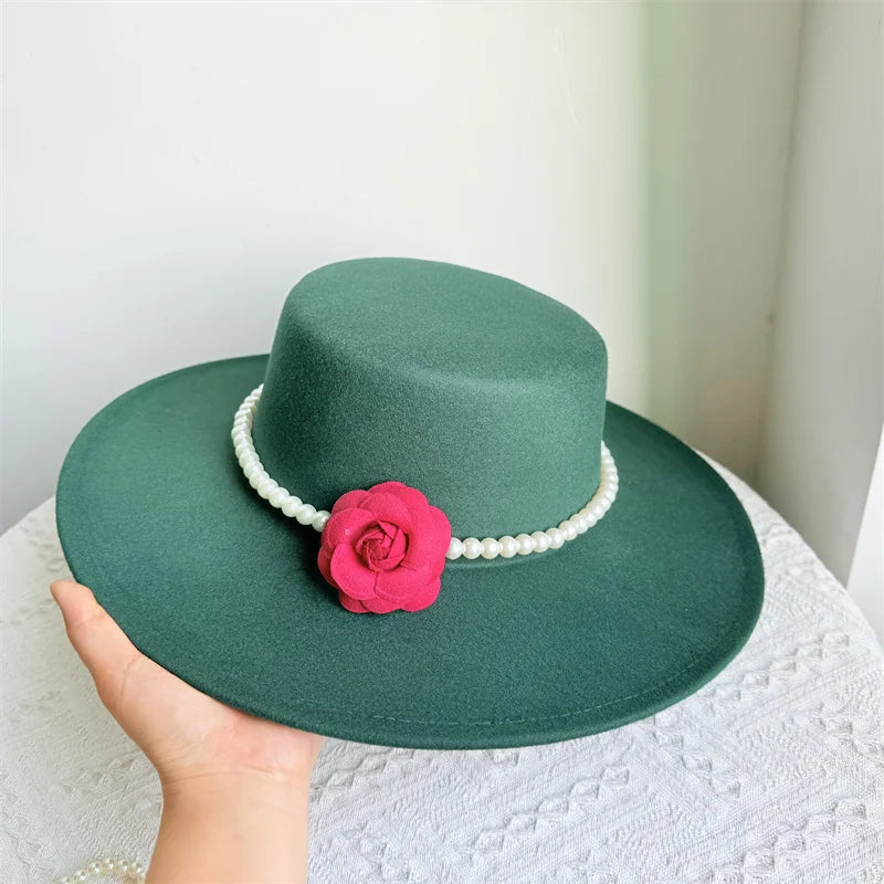 Cherub French Big Brim organza /Church Hat Women Elegant Flat-top Fedora Hat.
