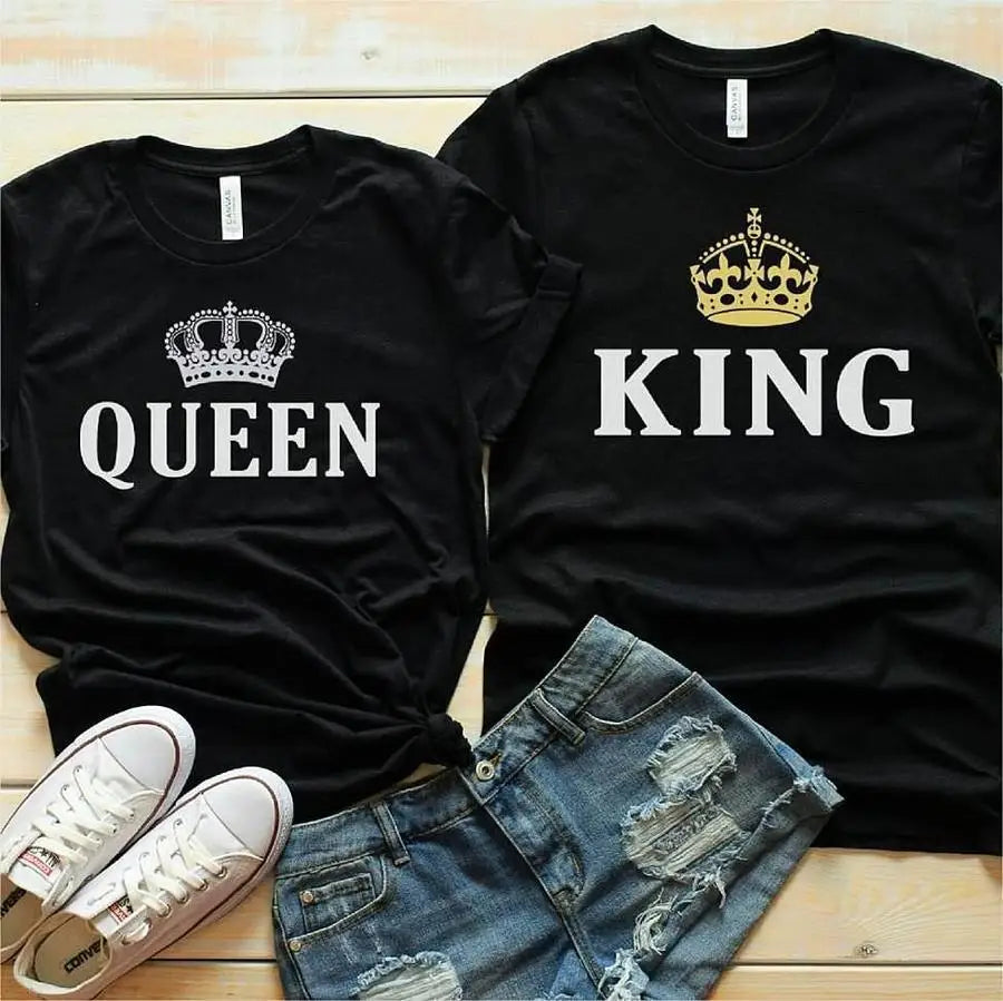 King/ Queen Crown Print Couple T Shirt