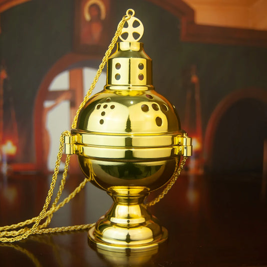 Hanging Incense Burner, Orthodox Incense Burner with Chain, Zinc Alloy Censer, 8.7" H