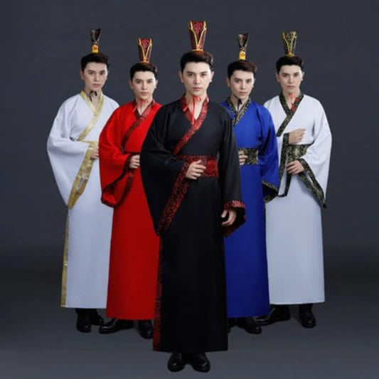 Ancient Chinese Men Traditional Chinese Dance Clothing / Long Sleeve Hanfu Satin Robe Dress Boy Qing Dynasty