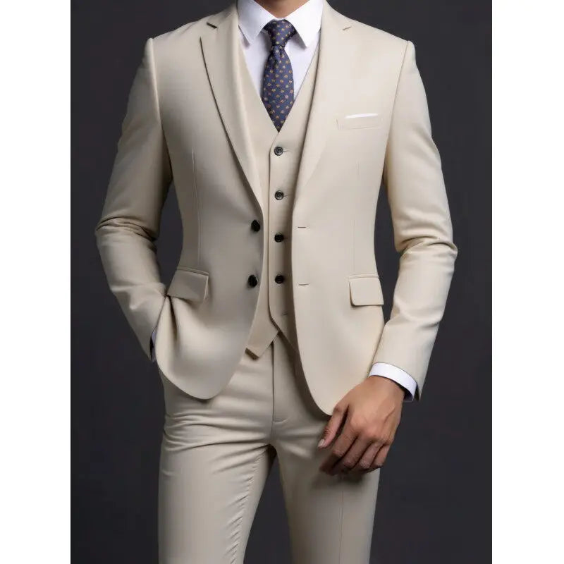 Suit (Blazer+ Vest + Trousers) Multicolor Choices Men's Fashionable Gentleman Business British Style Solid-color Banquet Host Casually Wedding Suit