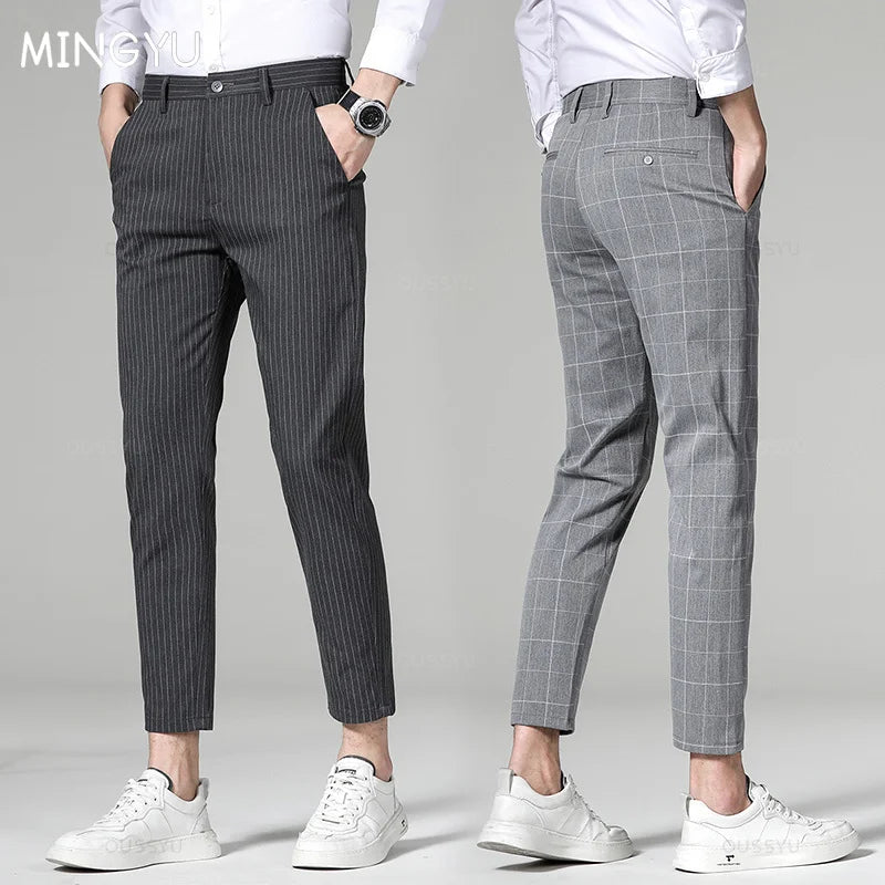 High Quality Plaid & Stripe Ankle Length Business Dress Pants