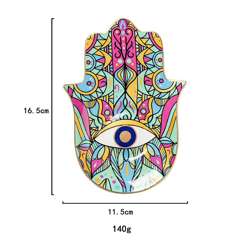 Ceramic Blue Evil Eye Hamsa Hand Jewelry Storage Tray Fatima Palm Lucky Decoration Desk Ornament Gothic Home Decorations Trinket