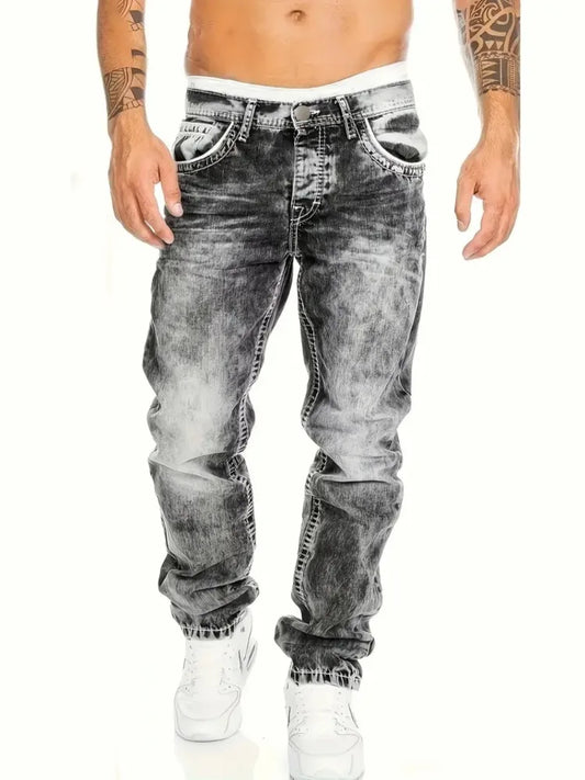 European American Jeans Men's Autumn New Slim Elastic Trousers Fashionable Vintage Wash Denim Pants Male Urbanwear