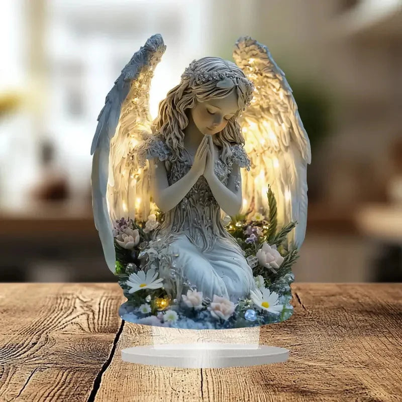 1Pc Acrylic Prayer Angel Figurine Ornament Radiant Statue Desktop Decoration Gift For Home Office Cafe Decor