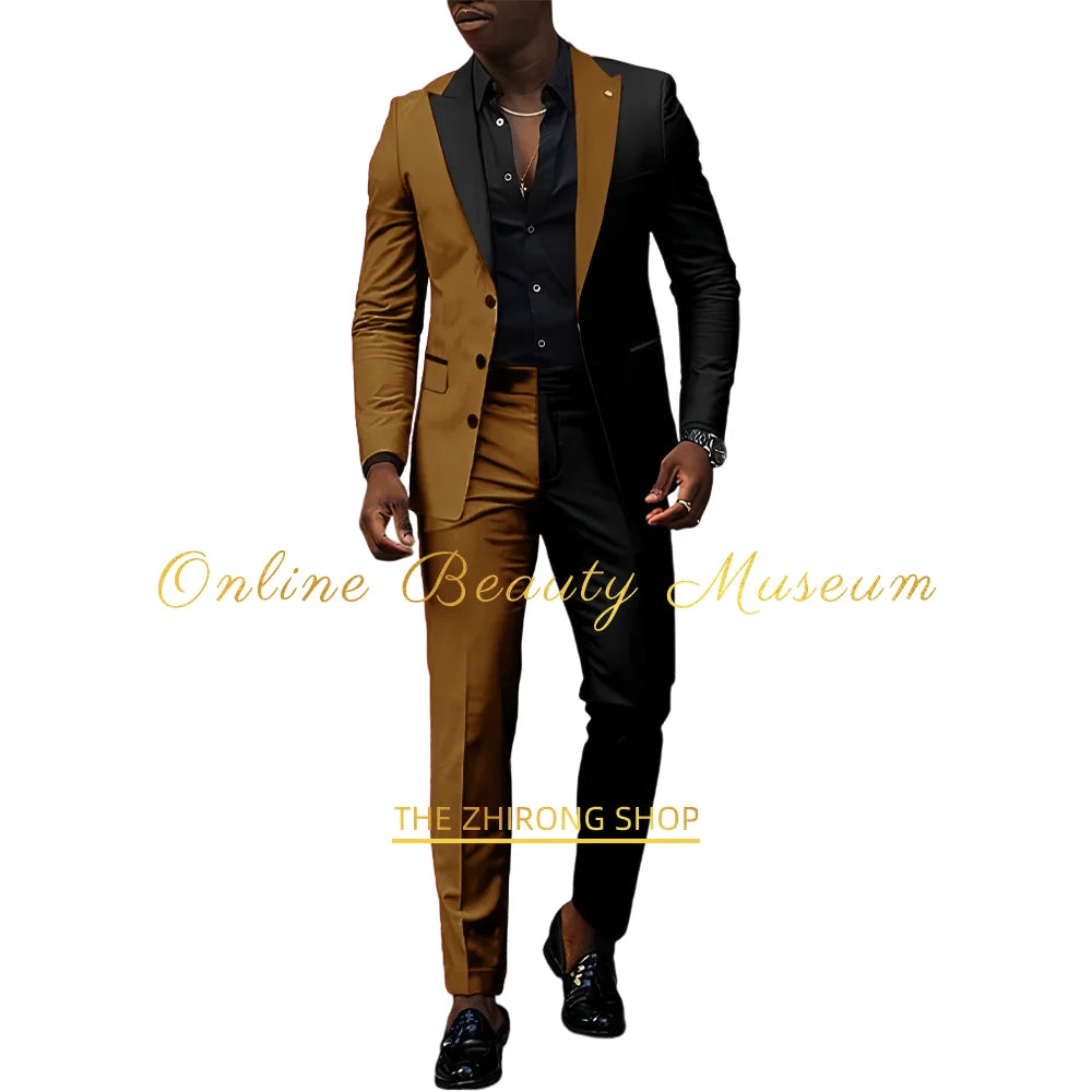 Fashion men's suit 2-piece set (jacket+pants) red-black peak lapel blazer wedding cocktail birthday party custom homme tuxedo