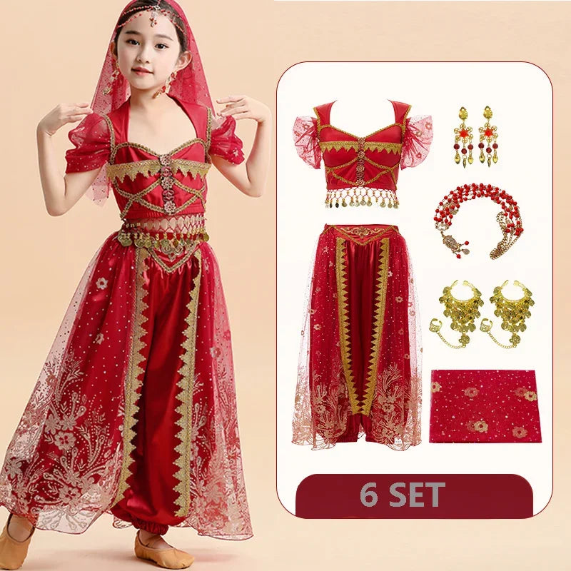 Kids India Princess Belly Dance Set Children  Oriental Indian Dance Sari Girl Performance Costume Bollywood Stage Outfit