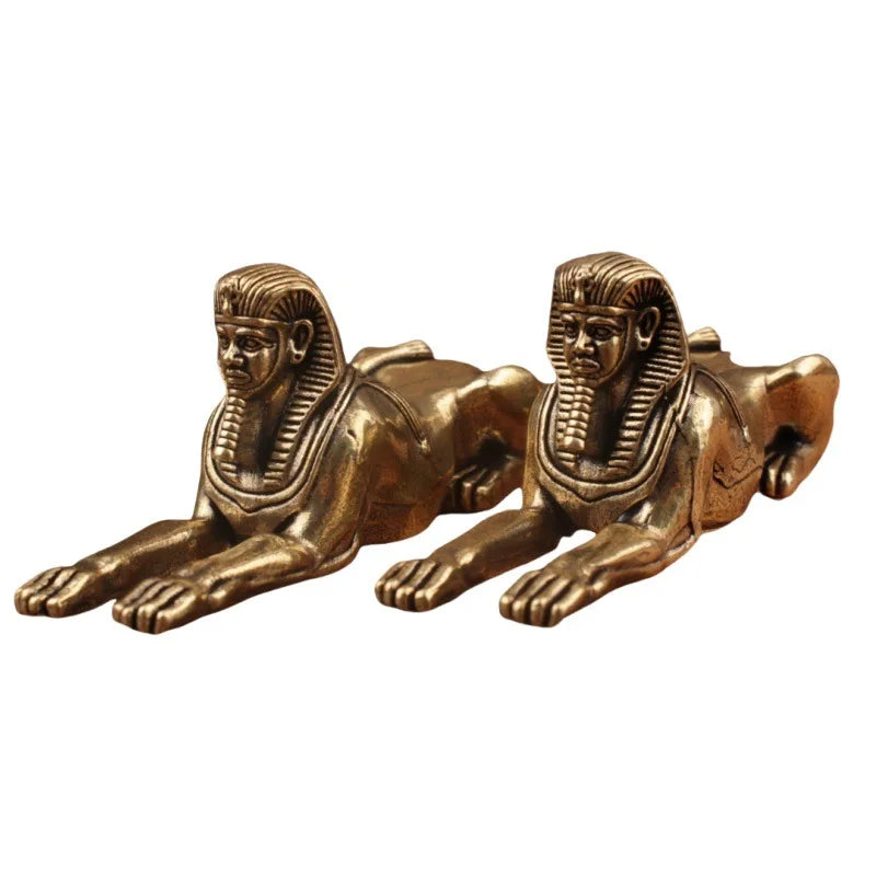 Retro Brass Egypt Sphinx Statue Small Ornaments Brass Guardian Figurines Desktop Decorations Home Decor Accessories
