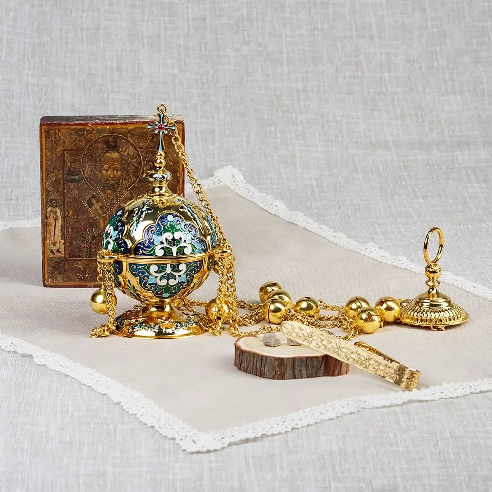 Spiritual Church Censer Gold Plated Hanging Incense Burner with Cross for Church Religious Ritual Orthodox smudge Results