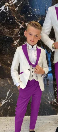 Father And Son Men Suits Groom Tuxedos 3 Pieces Cream White Floral Pattern Slim Fit Cocktail Party Business Suits Custom Made
