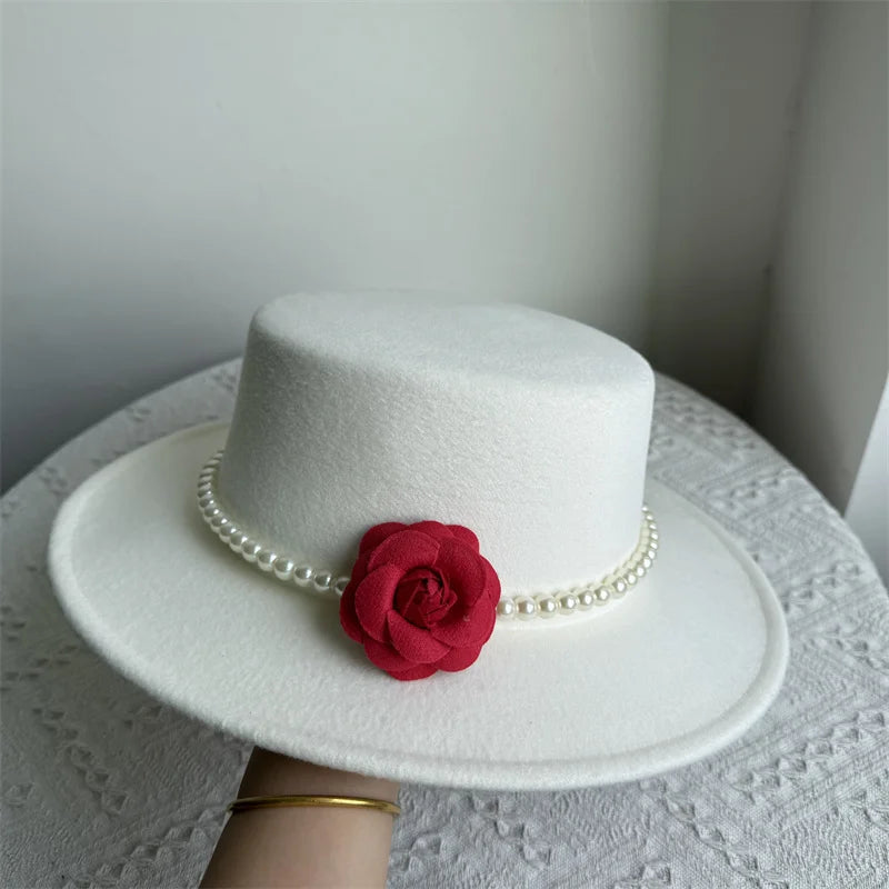 Cherub French Big Brim organza /Church Hat Women Elegant Flat-top Fedora Hat.