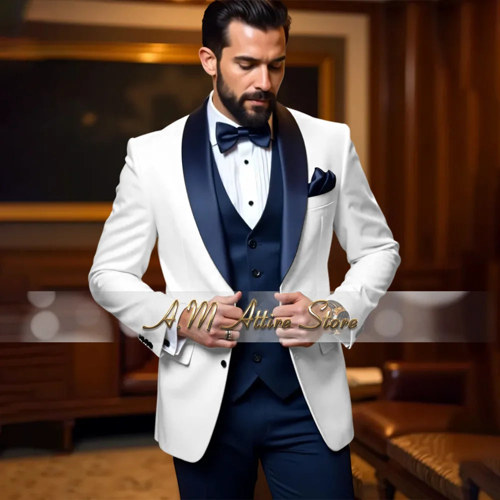Cherub Men’s White or Multicolor Tuxedo 3pcs Suit for Groom Jacket Vest Pants Formal Wear for Wedding Prom Luxury Dinner Set Custom Gift for Boys