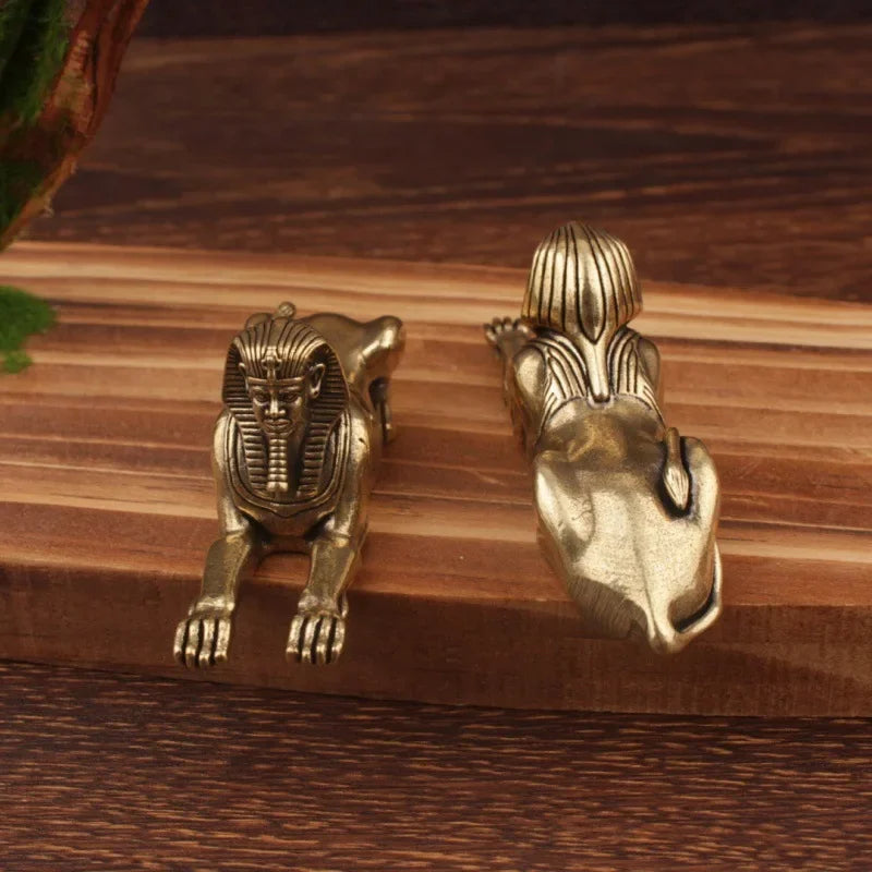 Retro Brass Egypt Sphinx Statue Small Ornaments Brass Guardian Figurines Desktop Decorations Home Decor Accessories