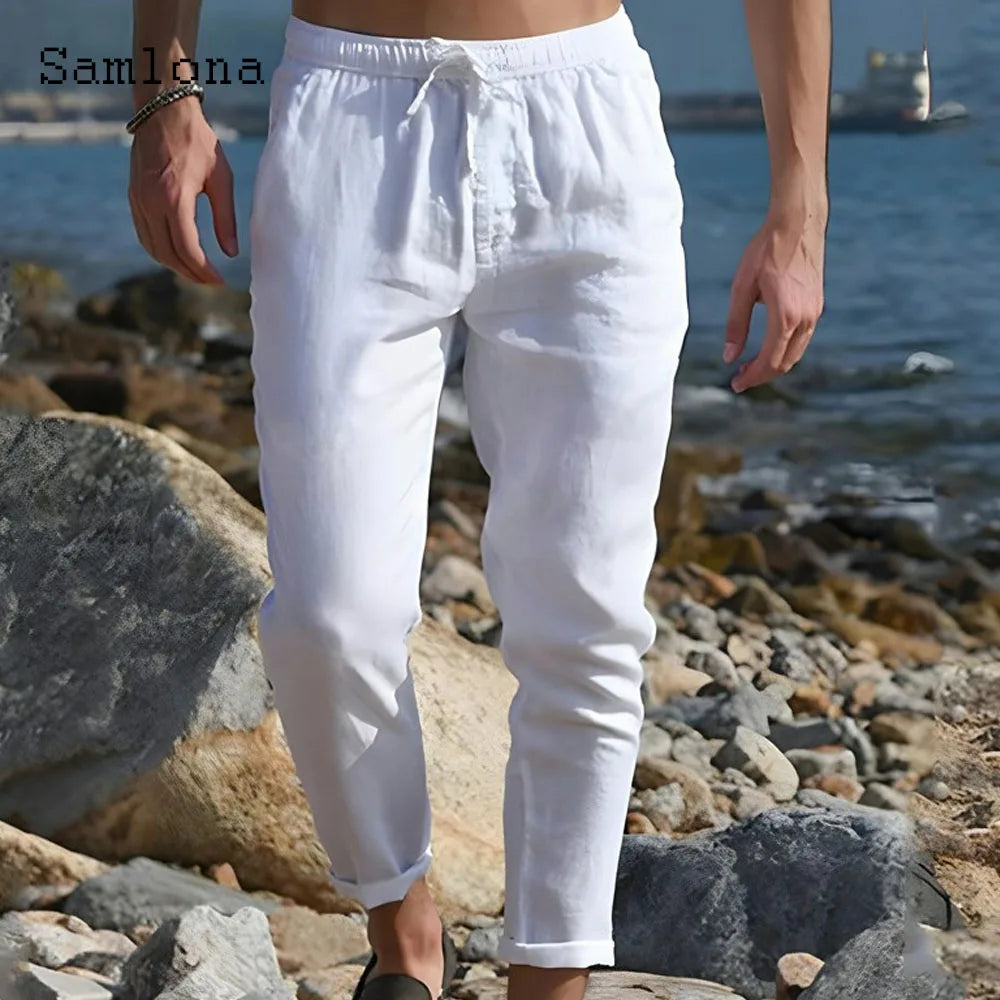 Cherub Men Fashion Leisure Beach Cotton Linen Pants