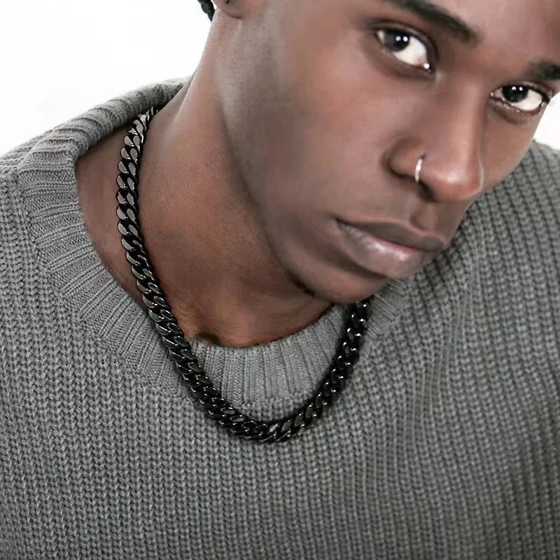 Basic Punk Stainless Steel 3,5,7mm Curb Cuban Necklaces For Men /Women Black Gold