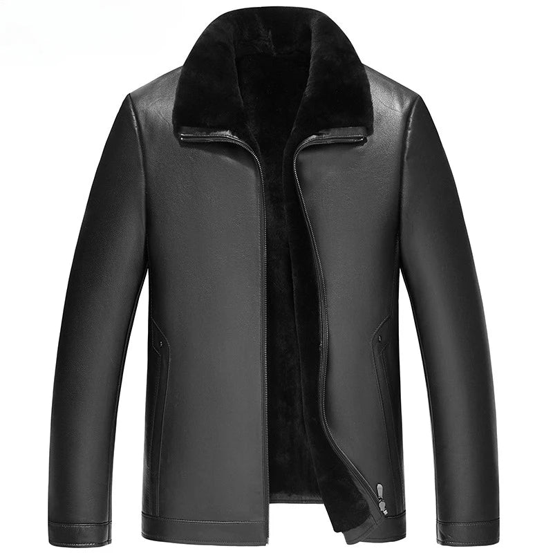 YOLAN FAIRY High Quality Real Goatskin Leather Jackets Man Winter Wool Lining Fur Coat Short Lapel Genuine Leather Jacket Men