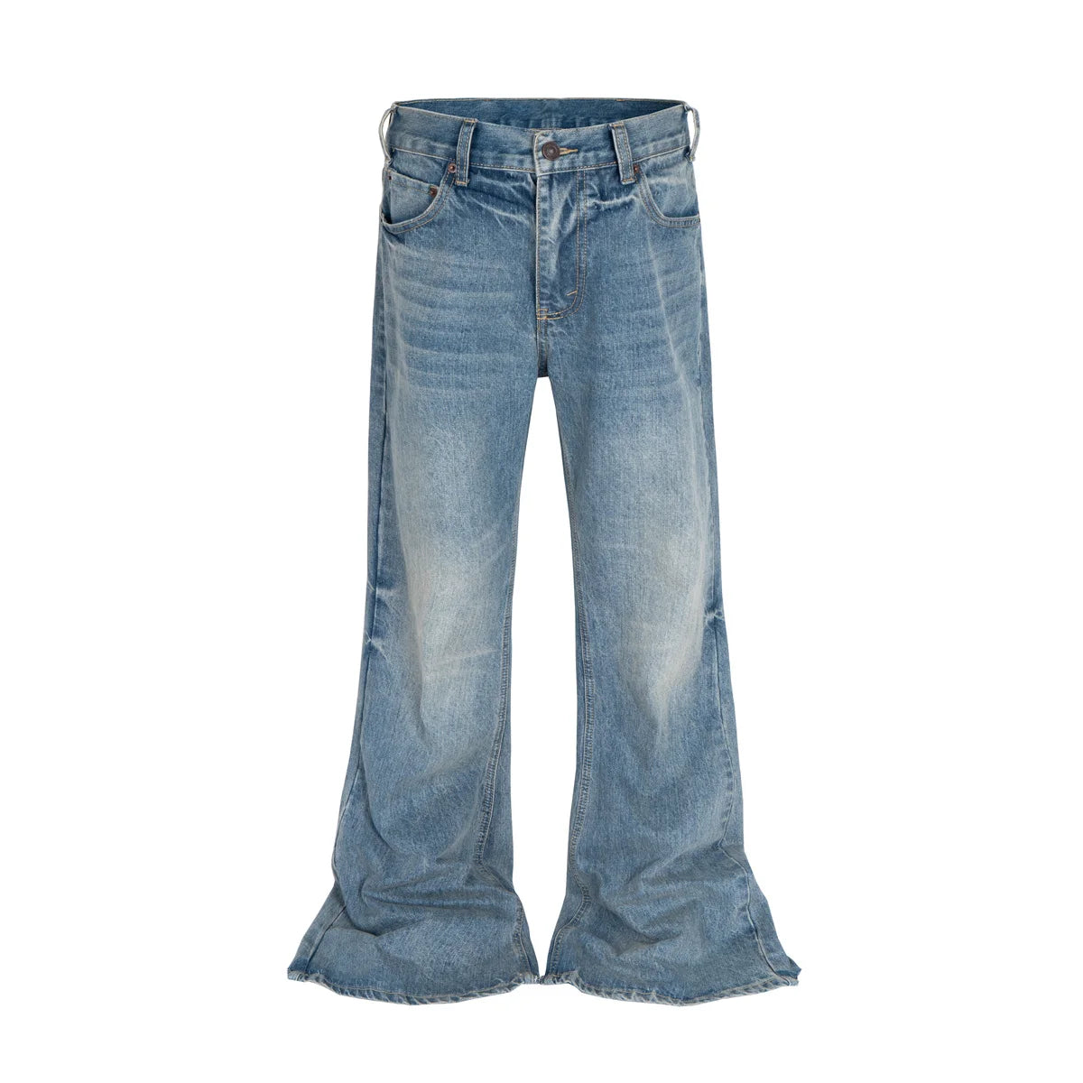 Super Bowl Ice Blue Waed Jeans Men Women Micro Flared Denim Pants mid Waist Straight Leg Casual Wear All Seasons