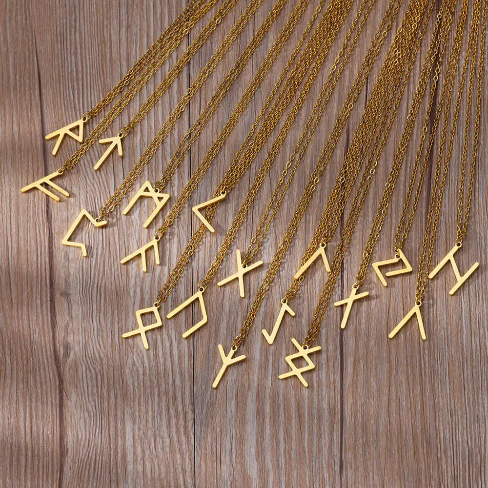 Spiritual Rune Layering Necklace Elder Futhark Runes Feminine Delicate Norse Runic Pendants Minimalist Jewelry for Women