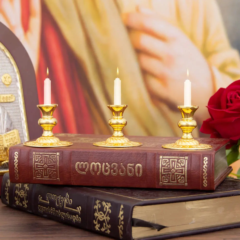 HTISOK Mini 5cm Gold Orthodox Christian Candle Holder Home Altar Decor, Religious Gift, Easter Ceremonial Accessory