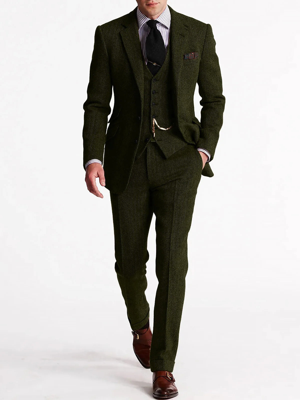  Herringbone Tweed Suits for Men 3 Piece Set Double-Breasted Slim Fit Tuxedo Size Man Suit Set Custom Made Men Fashion Suits