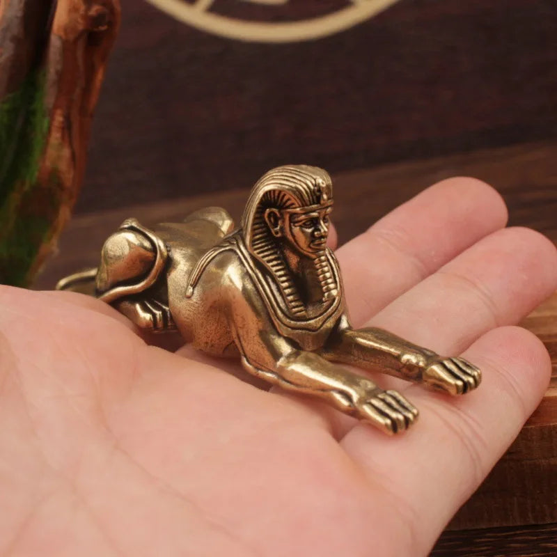 Retro Brass Egypt Sphinx Statue Small Ornaments Brass Guardian Figurines Desktop Decorations Home Decor Accessories