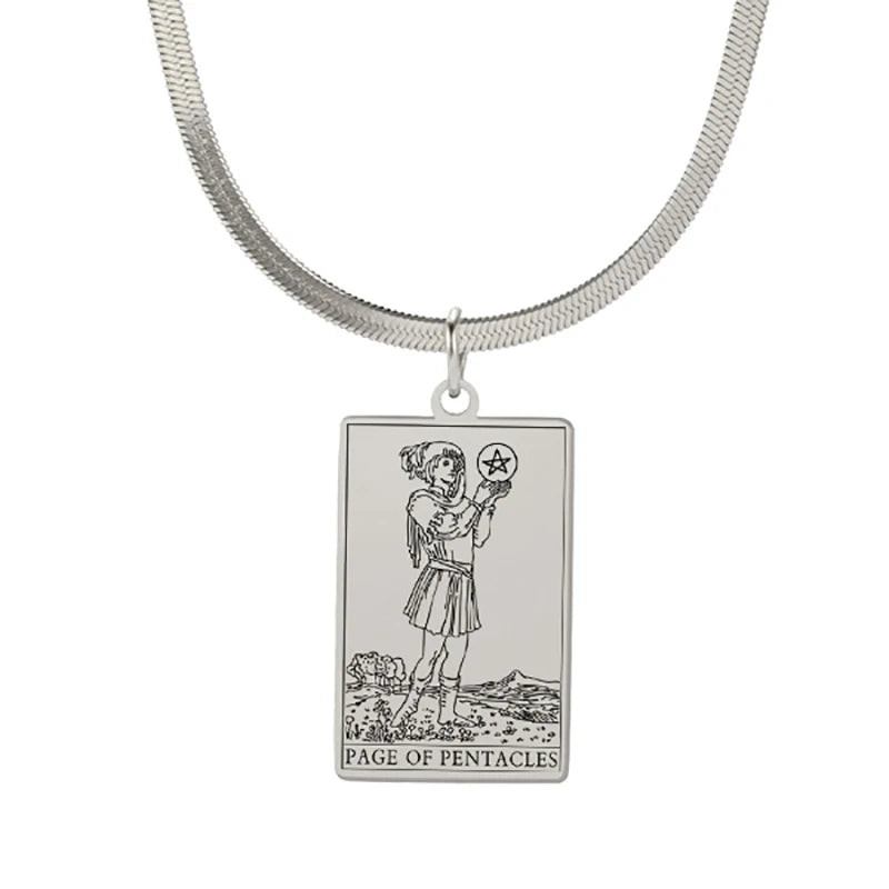 The Rider Tarot Necklace  and Chain. Pentacles Pendants Spiritual Jewelry.