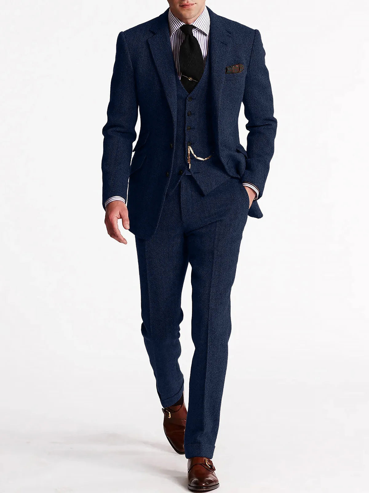 ANNIEBRITNEY Herringbone Tweed Suits for Men Slim Fit Tuxedo Man Suit Set Trajes De Hombre Anzug Herren Custom Made Men Suits