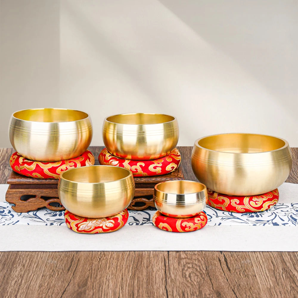 Brass Singing Bowl Tibetan Sanskrit Yoga Meditation for Sound Healing Stress Relief Buddha Mindfulness Instrument