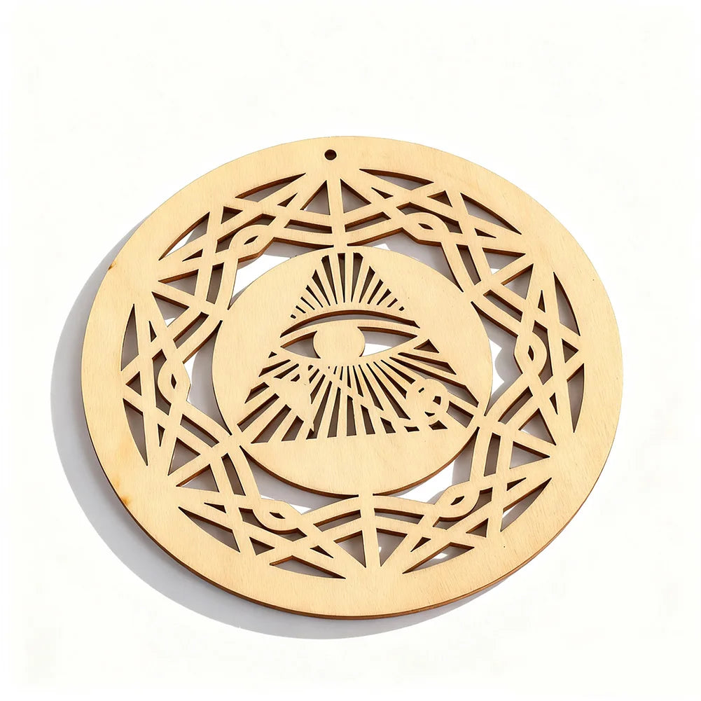 All Seeing Eye Wooden Wall Hanging Mandala Ornament Laser Cut Round Wood Decor Spiritual Symbol Art for Home Meditation Room