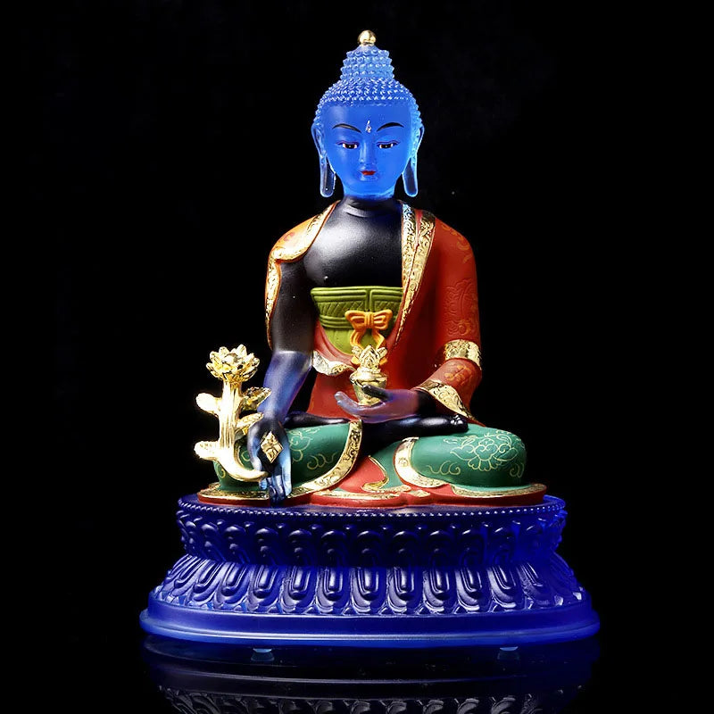 Coloured glaze Medicine Buddha Buddha Statue Ornament, Light Buddha Buddha Mother Goddess Home Worship, Buddha Hall Decoration