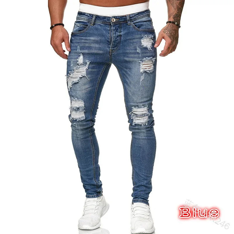 Ripped Jeans Men Stretch Skinny Grey Blue Black Hip Hop Denim Trousers Urban wear Casual Slim Fit Jeans for Men Jogging jean