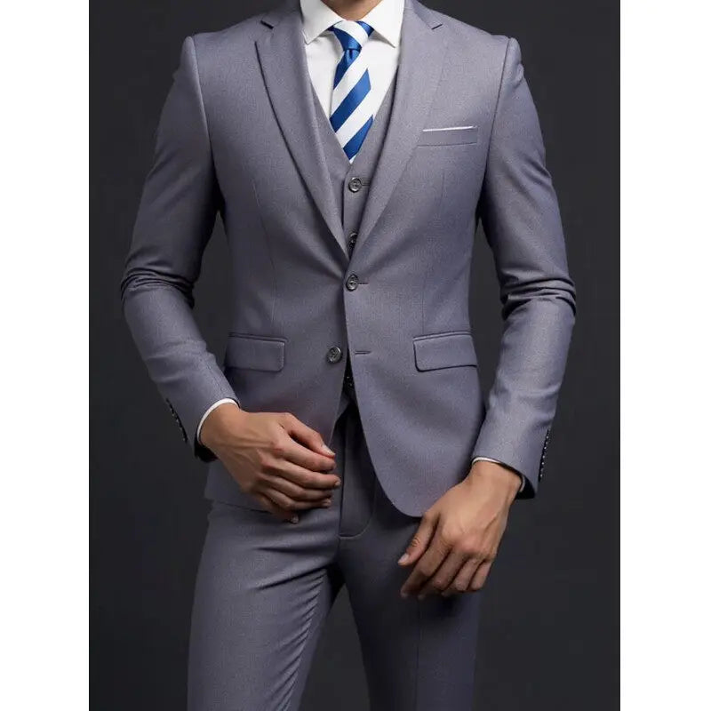 Suit (Blazer+ Vest + Trousers) Multicolor Choices Men's Fashionable Gentleman Business British Style Solid-color Banquet Host Casually Wedding Suit