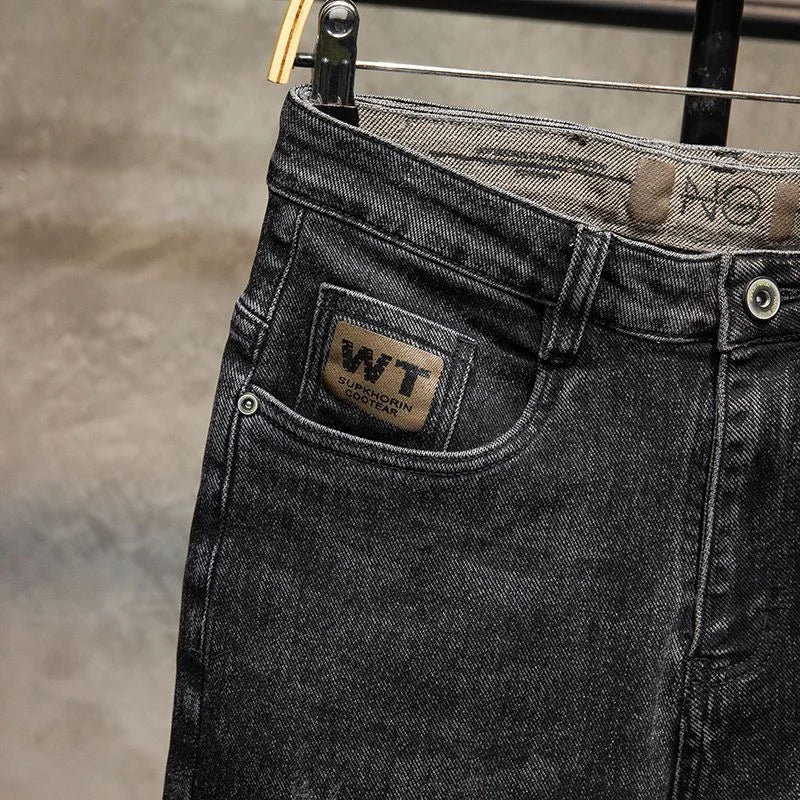 Elastic Slim Fit Men's Jeans High Waist Cotton Stretch Denim Autumn Winter Casual Long Pants Youth Fashion Trend