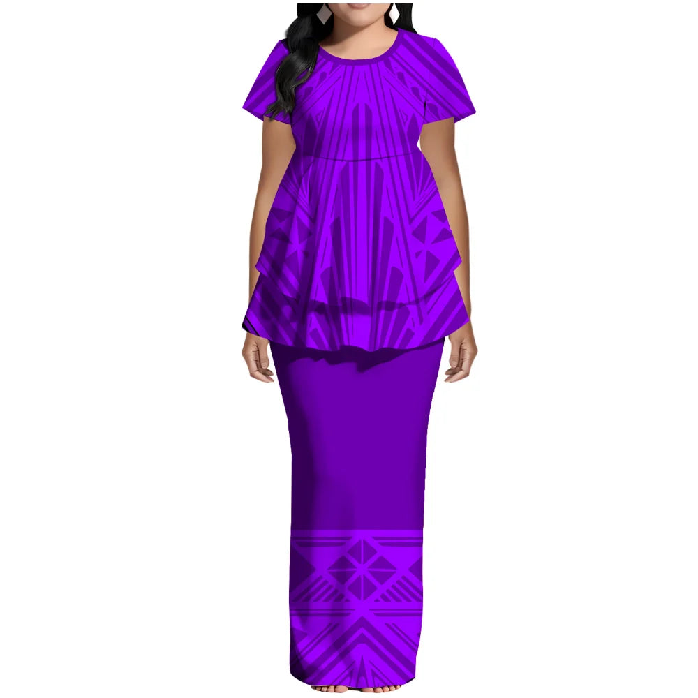 Samoan Polynesian Island Ethnic Costume Women'S Puletasi Dress, Festive Party Style Floor-Standing Evening Dress