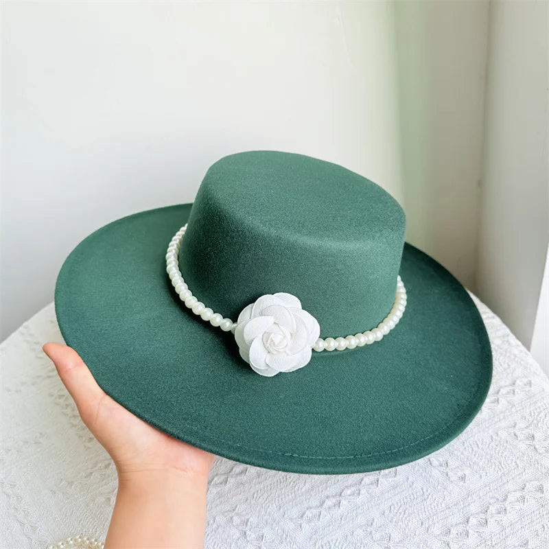Cherub French Big Brim organza /Church Hat Women Elegant Flat-top Fedora Hat.