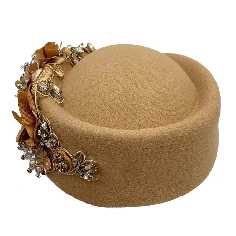 Cherub Vintage Women's Church Sundays Best Fascinator Hat W/Flower and Rhinestone Headdress Soft Beret Cap /Party Wedding Prom